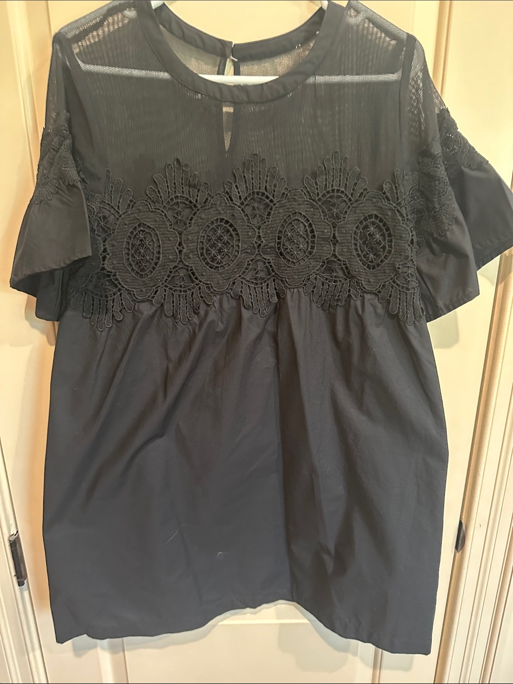 Anthropologie Black Lace-Trim Mini Dress
